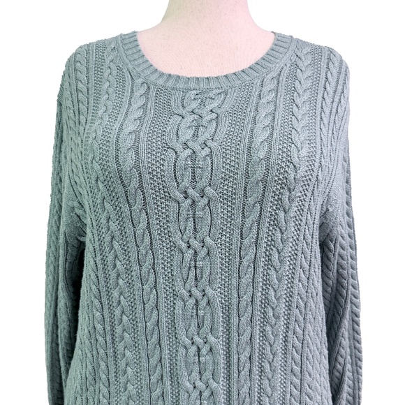 Plus Size 1X — Amazon Essentials 100% Cotton Cable Crewneck Sweater - Sage - Picture 1 of 6
